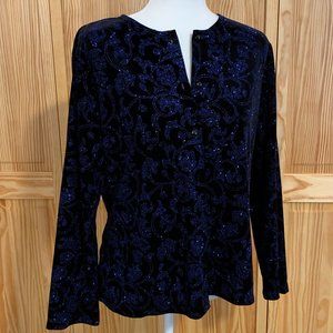 Notations Black Velvet Blue Sequined Cardigan - image 1